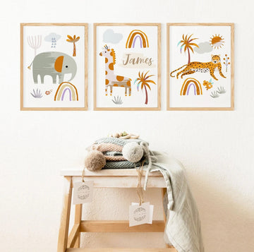 Custom Baby Name Print for Nursery, Boho Safari Nursery Print, Nursery Name Print Boys, Nursery Safari Prints, Animal nursery wall art